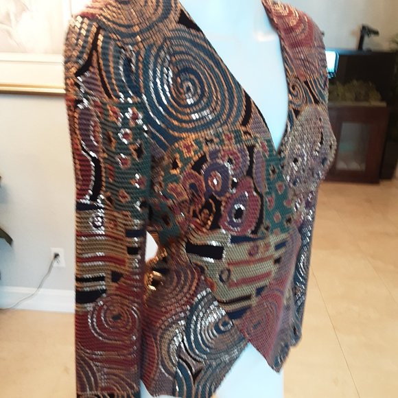 Janine Italy 80-90s Vintage Retro Metallic Top - Picture 5 of 5